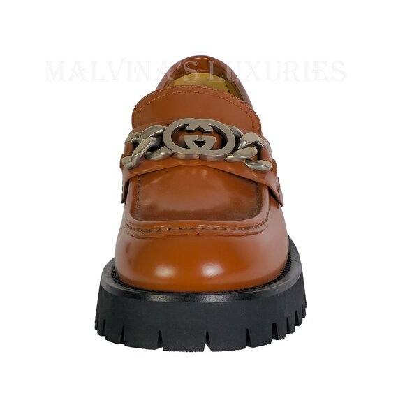 GUCCI SHOES MENS MOC TOE LUG SOLE MOCCASINS LOAFERS w LOGO  sz 7.5 US 8 main image 6